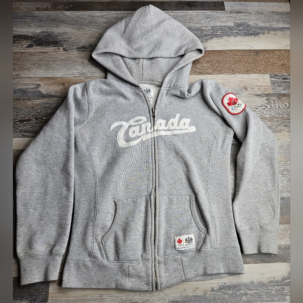 Hudson's Bay Co X Canada Olympics Youth Zip Front Hoodie Gray Girl's Size 14